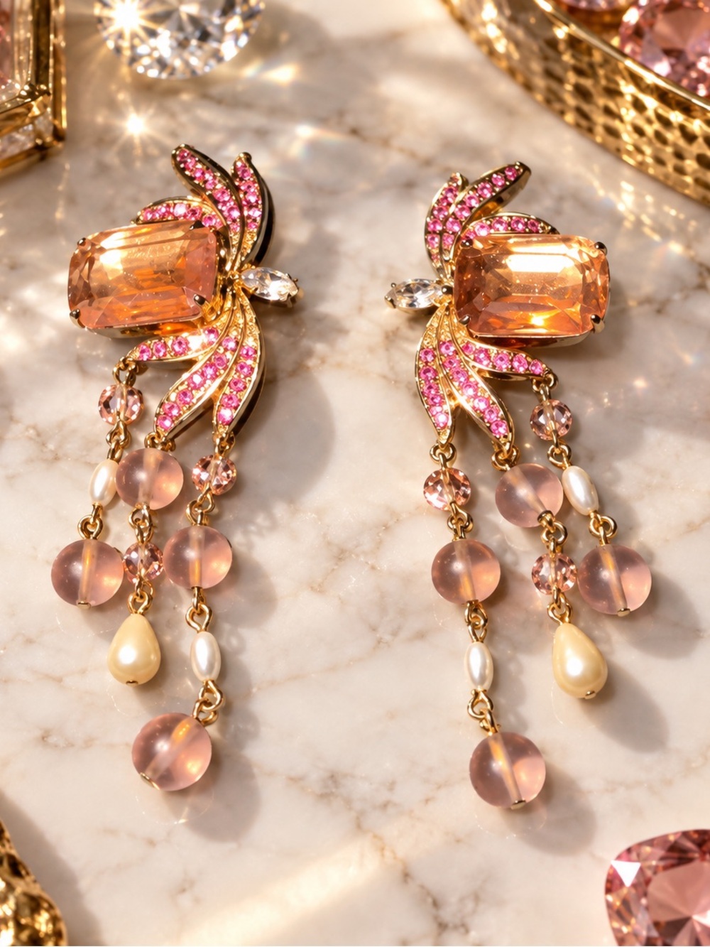 Vintage Kirks Folly Stamped 1970-1980’s Amber-Peach Morganite Clip On Earrings